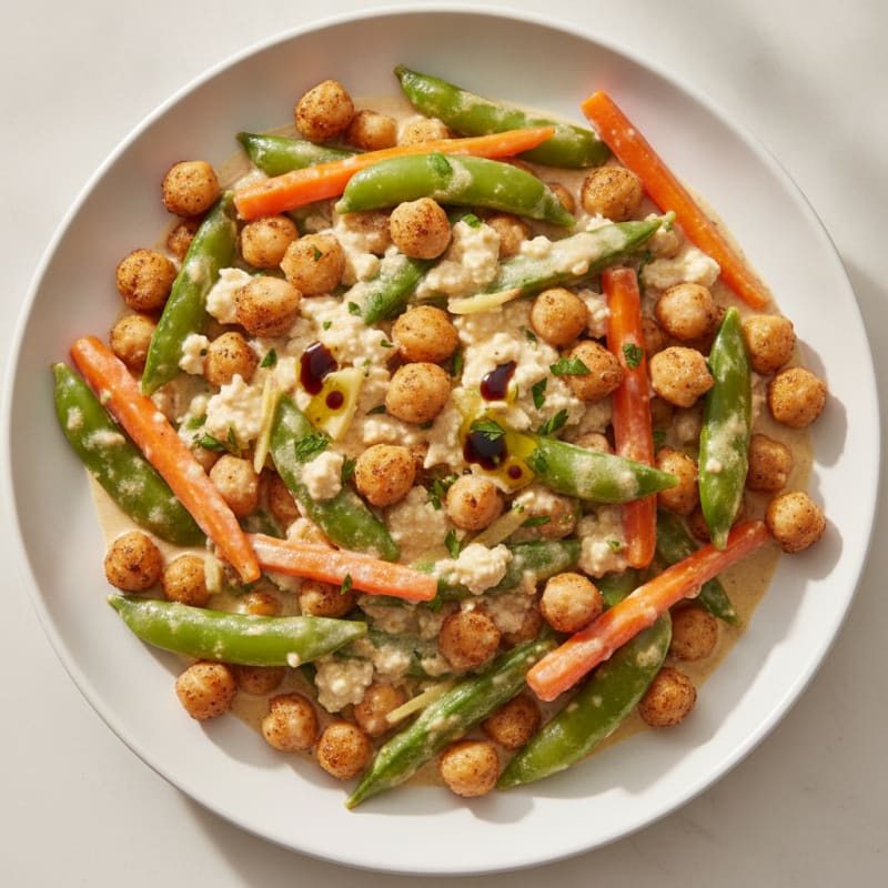 Silky Cottage Cheese and Chickpea Stir-Fry with Snap Peas and Carrots