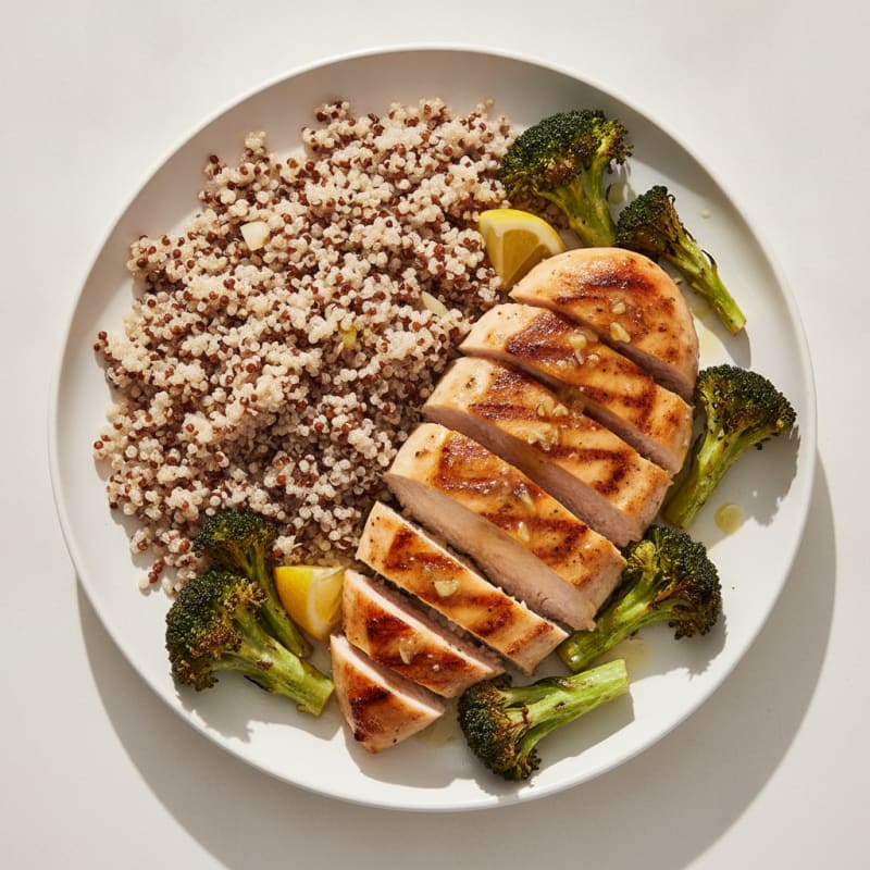 Grilled Chicken Breast with Quinoa and Roasted Broccoli
