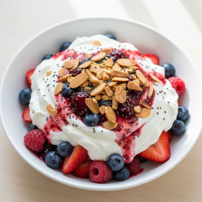 Greek Yogurt Protein Parfait with Mixed Berries and Almonds