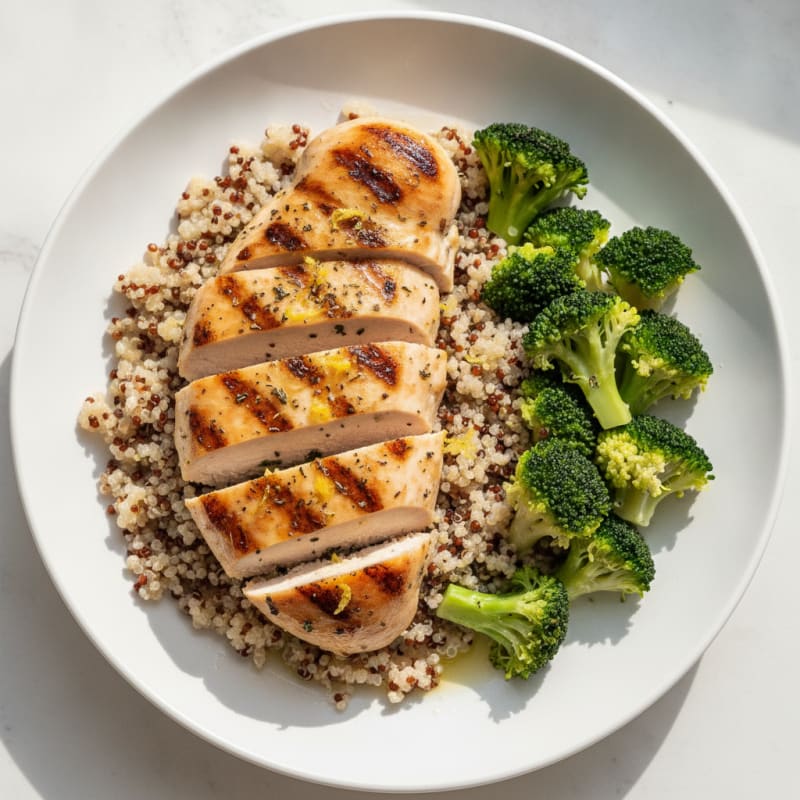Grilled Chicken Breast with Quinoa and Steamed Broccoli