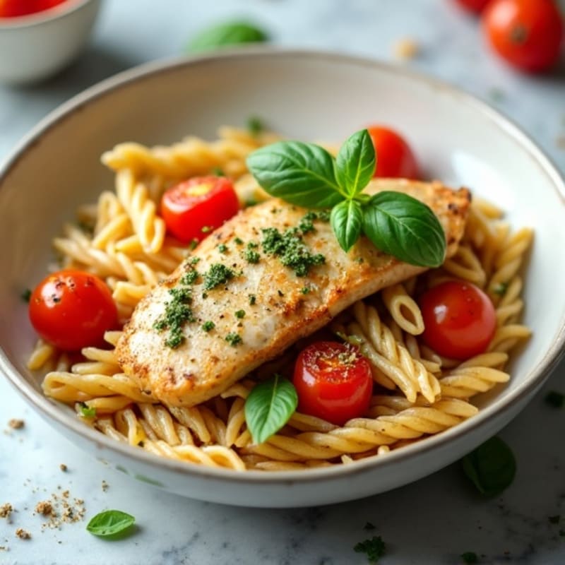 Chicken Pesto Pasta with Roasted Cherry Tomatoes