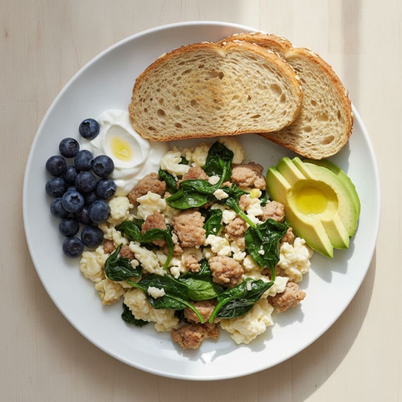 Egg White Scramble with Turkey Sausage and Spinach