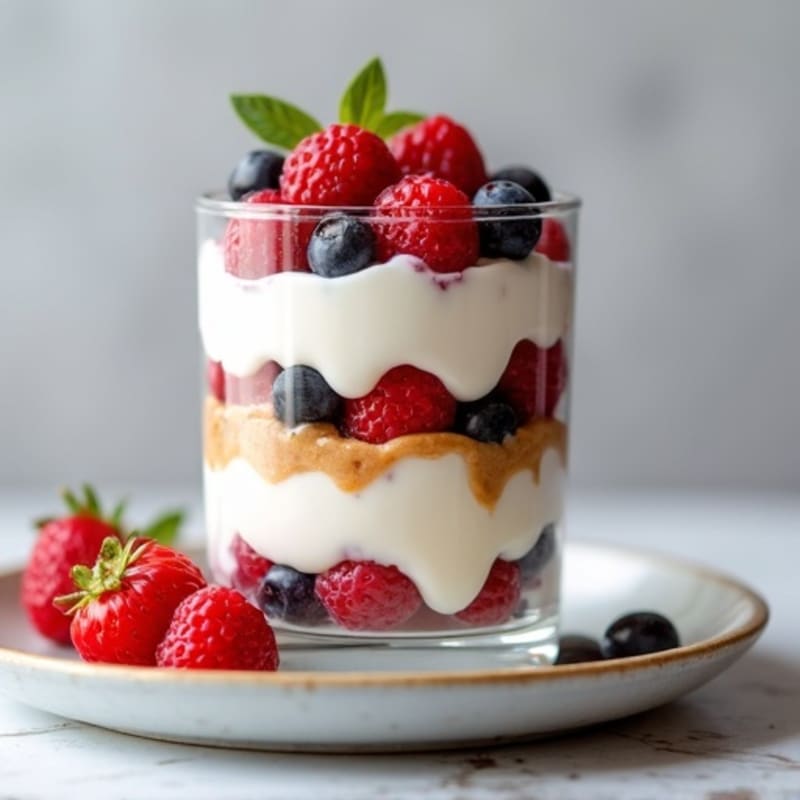 Greek Yogurt Protein Parfait with Mixed Berries and Almond Butter