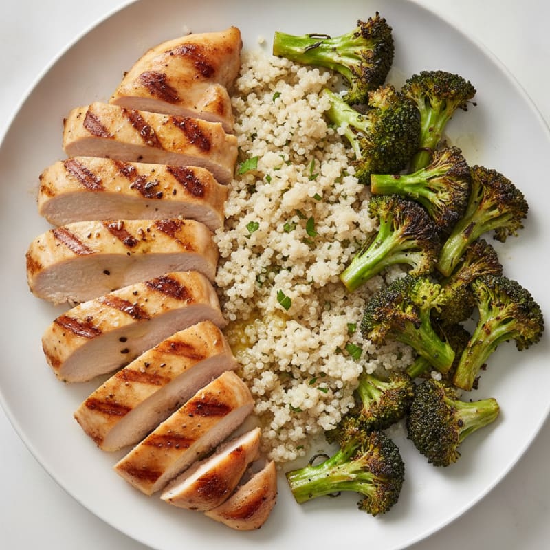 Grilled Chicken Breast with Quinoa and Roasted Broccoli