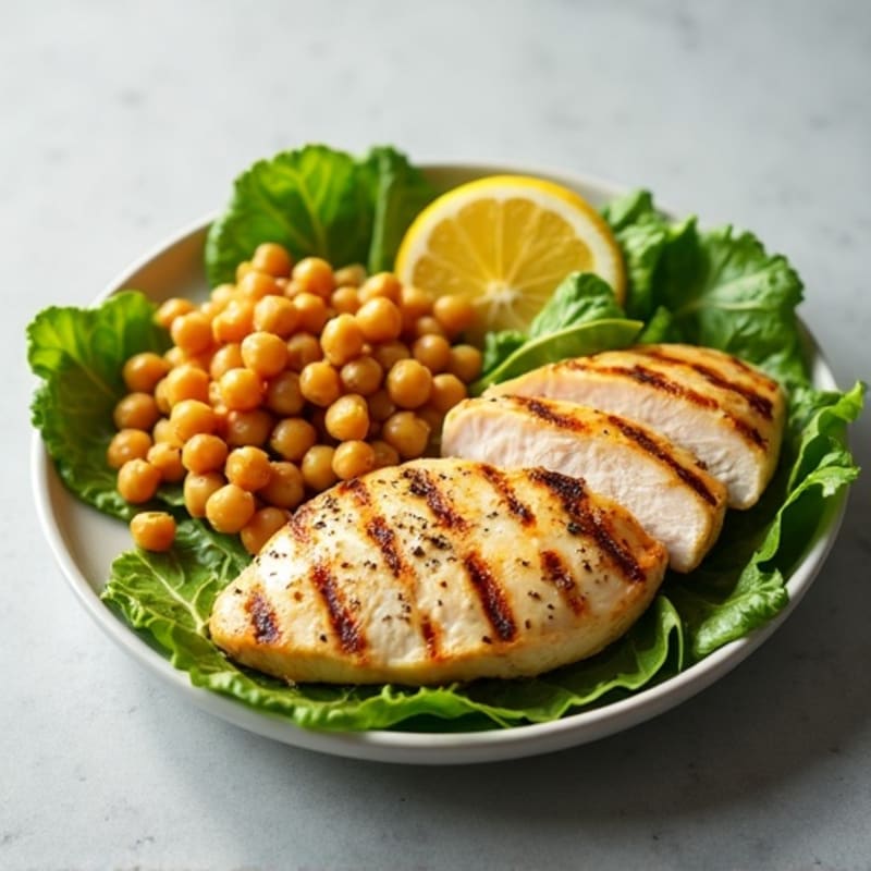 Grilled Chicken Breast with Crisp Romaine and Chickpea Salad
