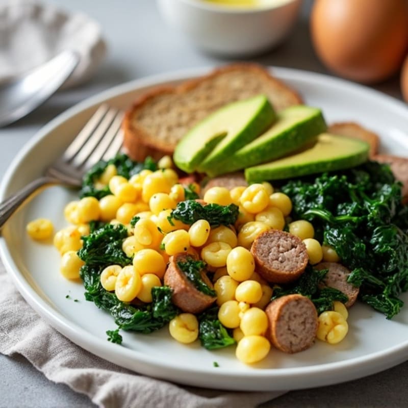 Egg White and Turkey Sausage Scramble with Sautéed Spinach