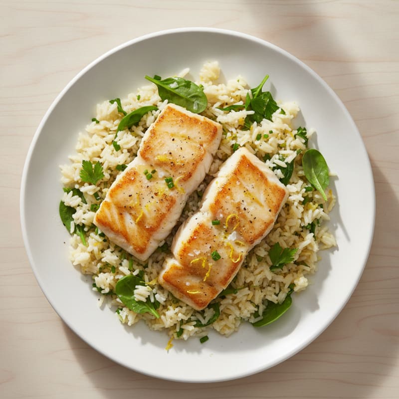 Pan-Seared Cod with Lemon-Herb Rice
