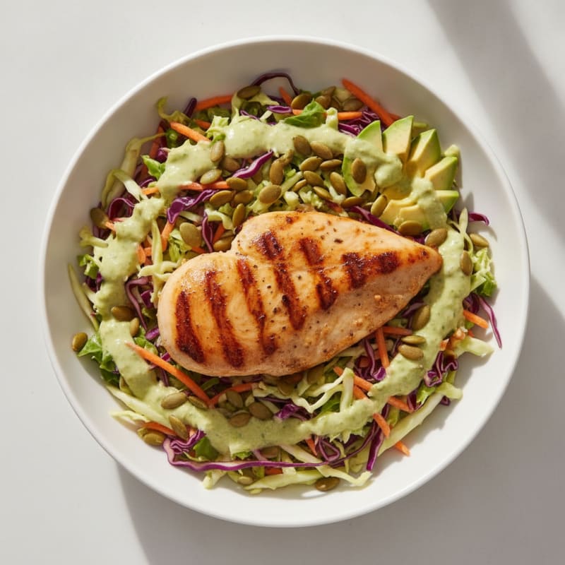 Grilled Chicken Breast with Crunchy Cabbage Slaw