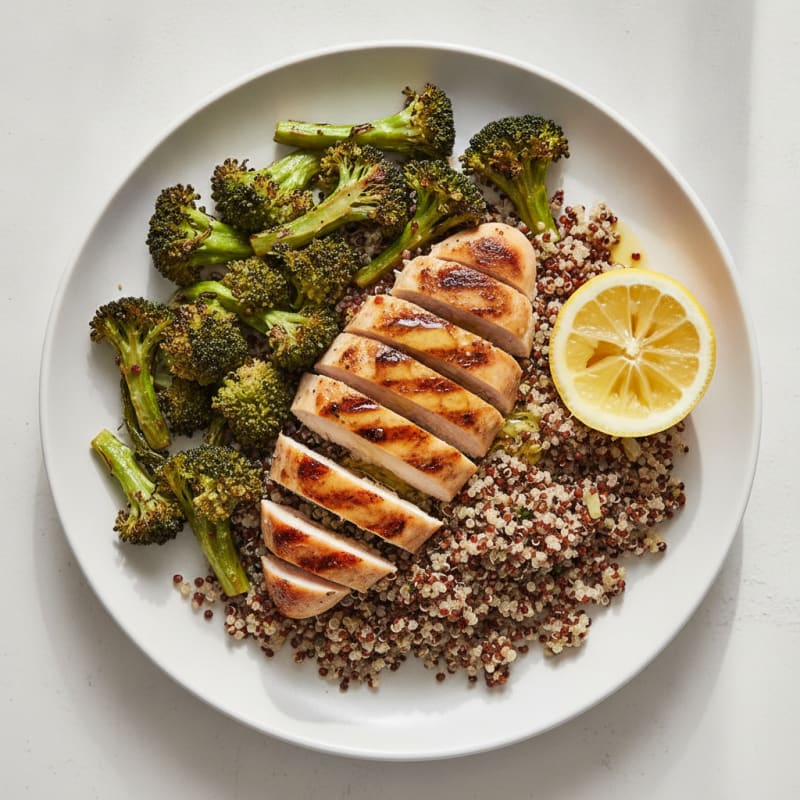 Grilled Chicken Breast with Roasted Broccoli and Quinoa