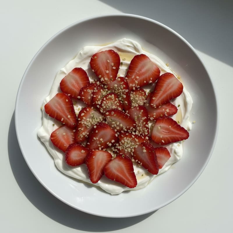 Silky Protein Yogurt Bowl with Sliced Strawberries