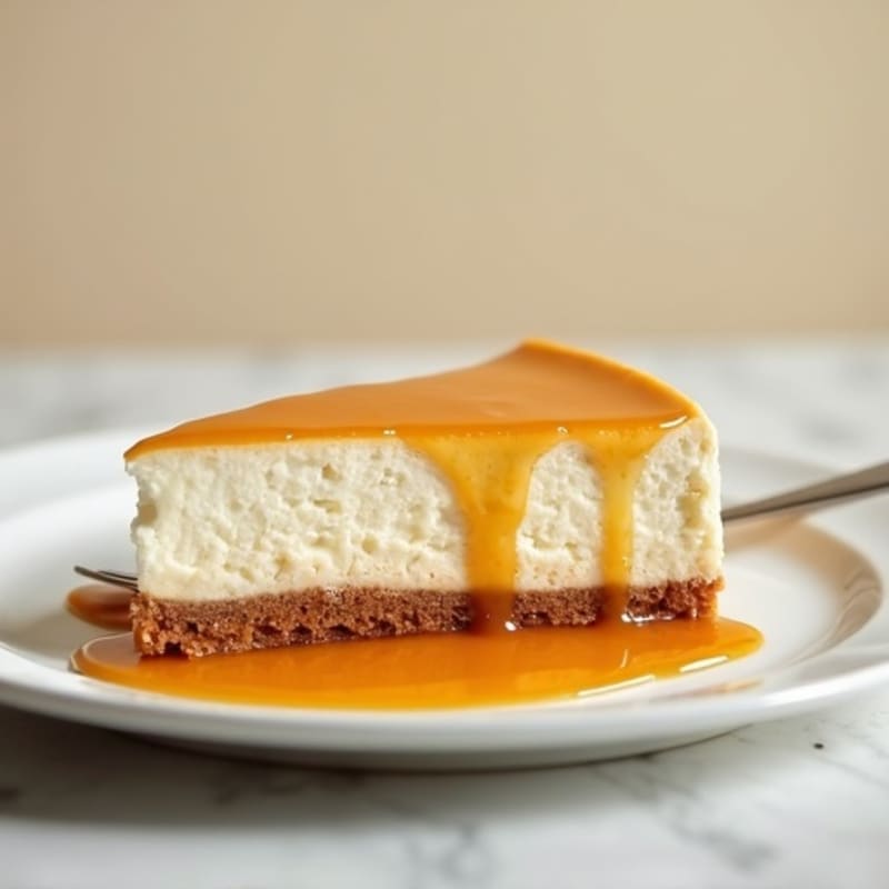 Greek Yogurt Vanilla Bean Cheesecake with Date Caramel Drizzle