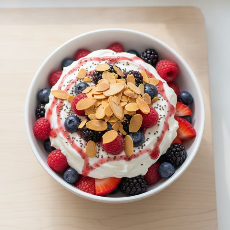 Greek Yogurt Protein Parfait with Mixed Berries and Almonds
