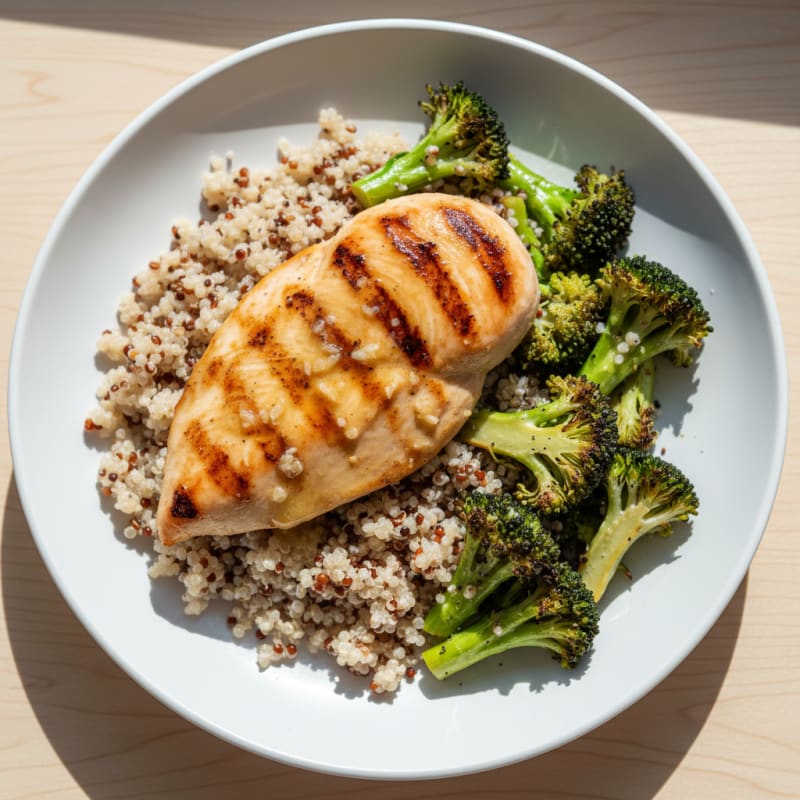 Grilled Chicken Breast with Quinoa and Roasted Broccoli