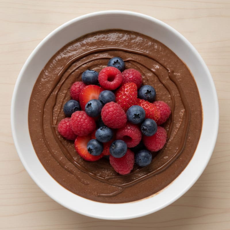 Silky Dairy-Free Chocolate Protein Pudding with Mixed Berries