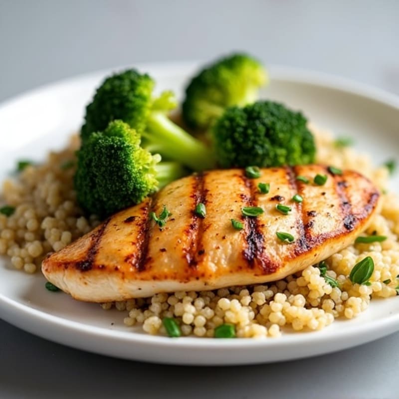 Grilled Chicken Breast with Quinoa and Roasted Broccoli