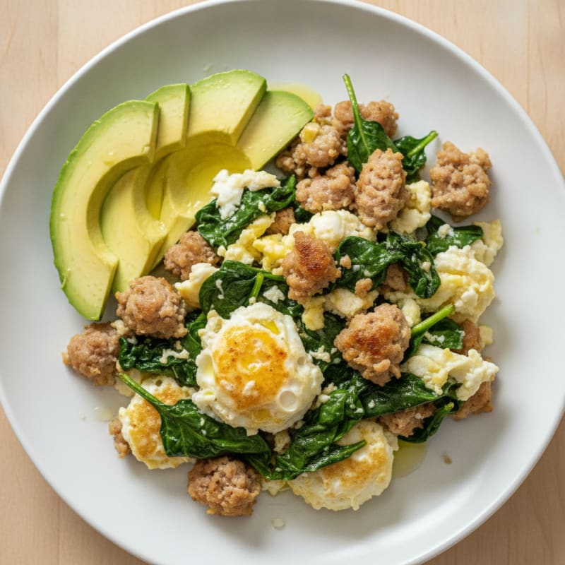 Egg White Scramble with Spinach and Turkey Sausage