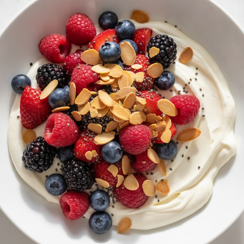 Greek Yogurt Protein Bowl with Mixed Berries and Almonds