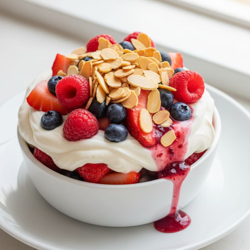 Greek Yogurt Protein Parfait with Mixed Berries and Almonds