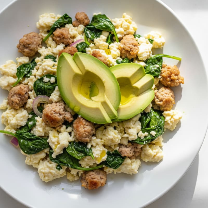 Egg White and Turkey Sausage Scramble with Spinach and Avocado
