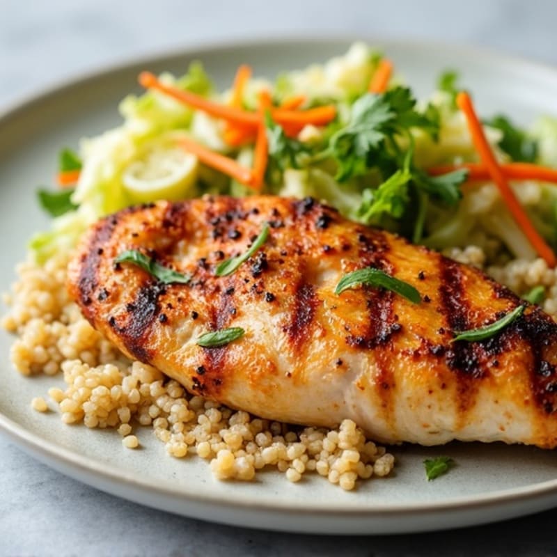 Grilled Chicken Breast with Crunchy Cabbage Slaw and Quinoa