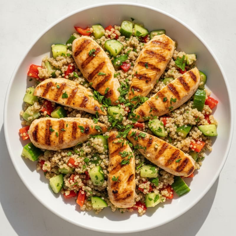 Grilled Chicken and Quinoa Salad with Crunchy Vegetables