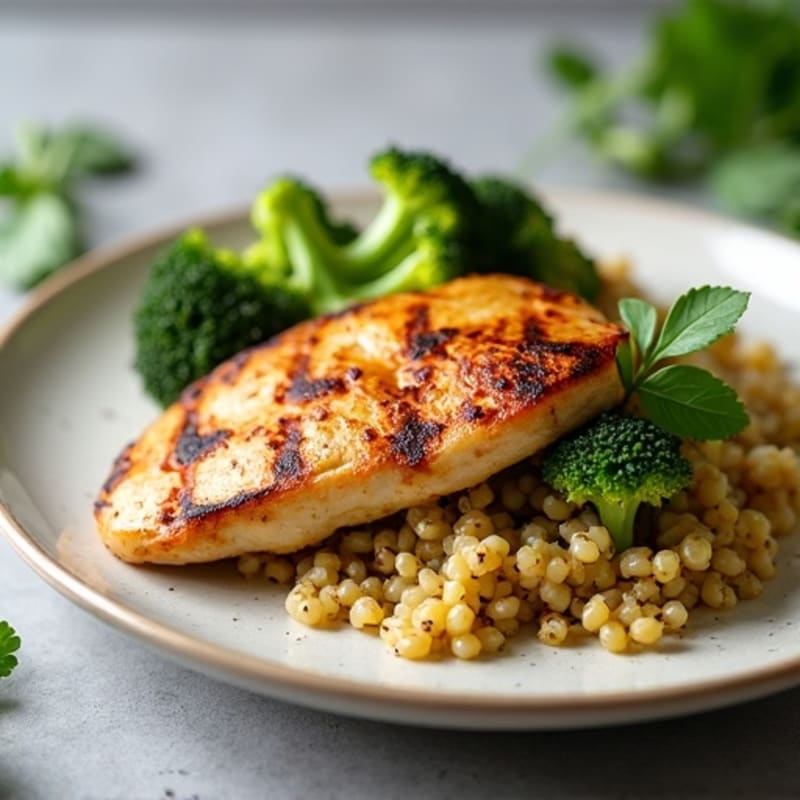 Grilled Chicken Breast with Quinoa and Roasted Broccoli