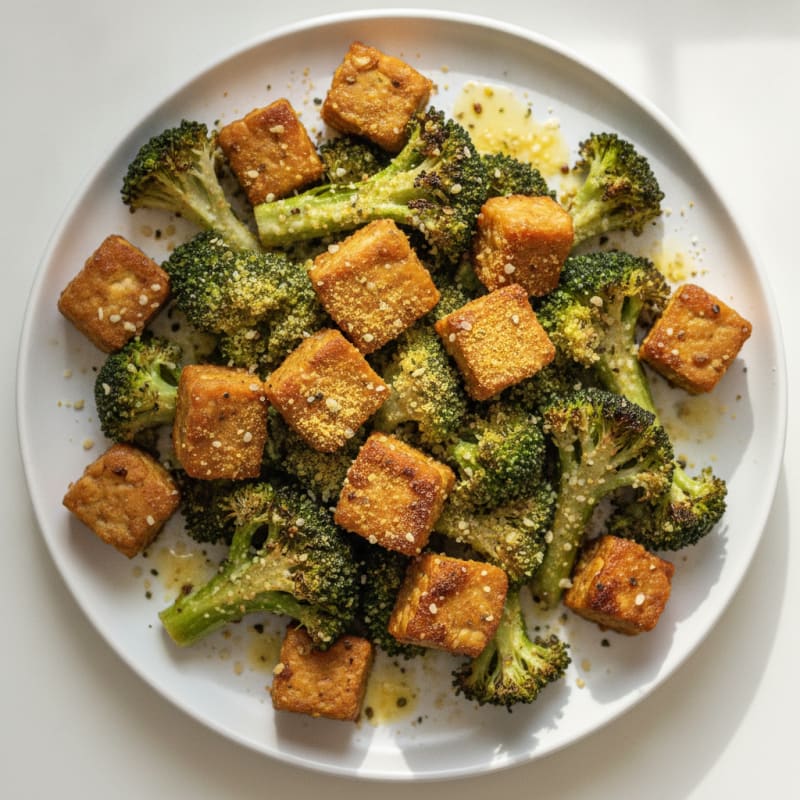 Seared Tempeh with Roasted Broccoli and Hemp Seeds