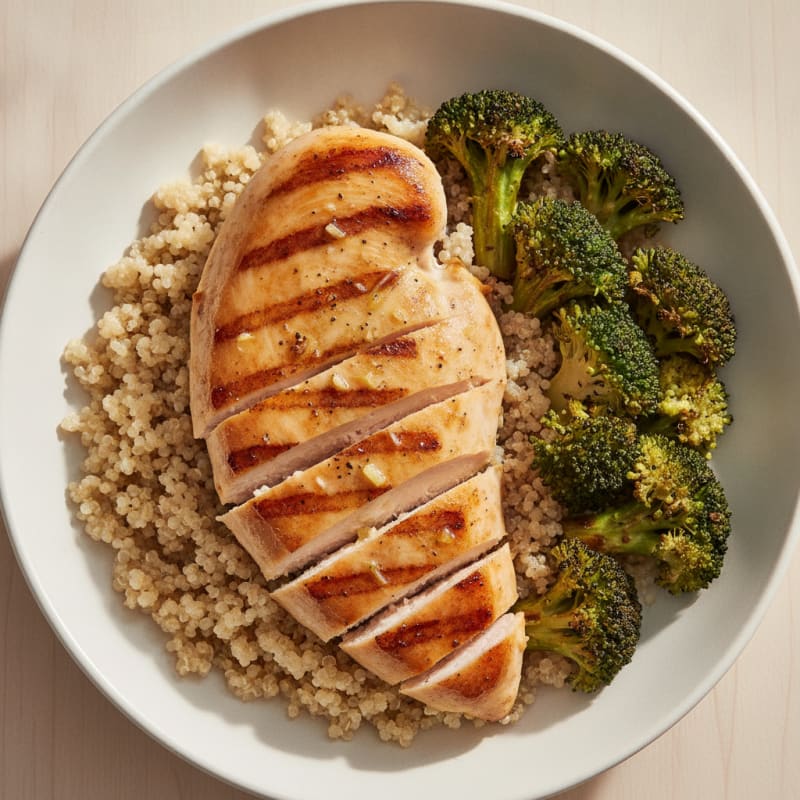 Grilled Chicken Breast with Quinoa and Roasted Broccoli