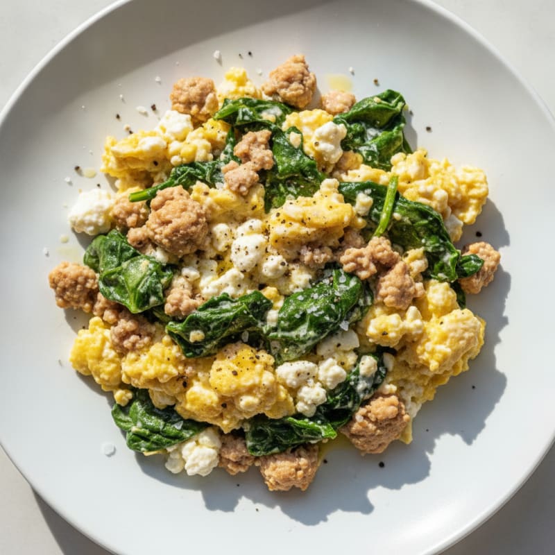 Cottage Cheese Egg Scramble with Turkey and Spinach