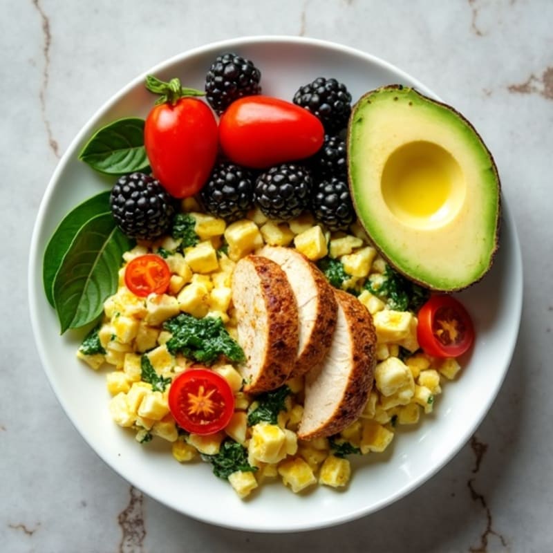 Egg White Scramble with Grilled Chicken and Spinach