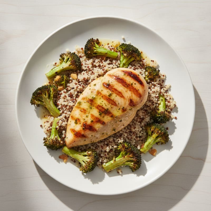 Grilled Chicken Breast with Quinoa and Roasted Broccoli