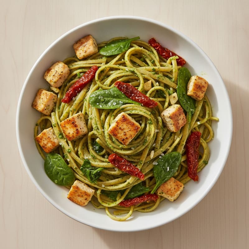 Pesto Chicken Linguine with Sun-Dried Tomatoes
