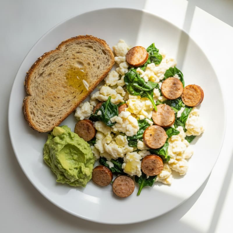 Egg White Scramble with Turkey Sausage and Spinach