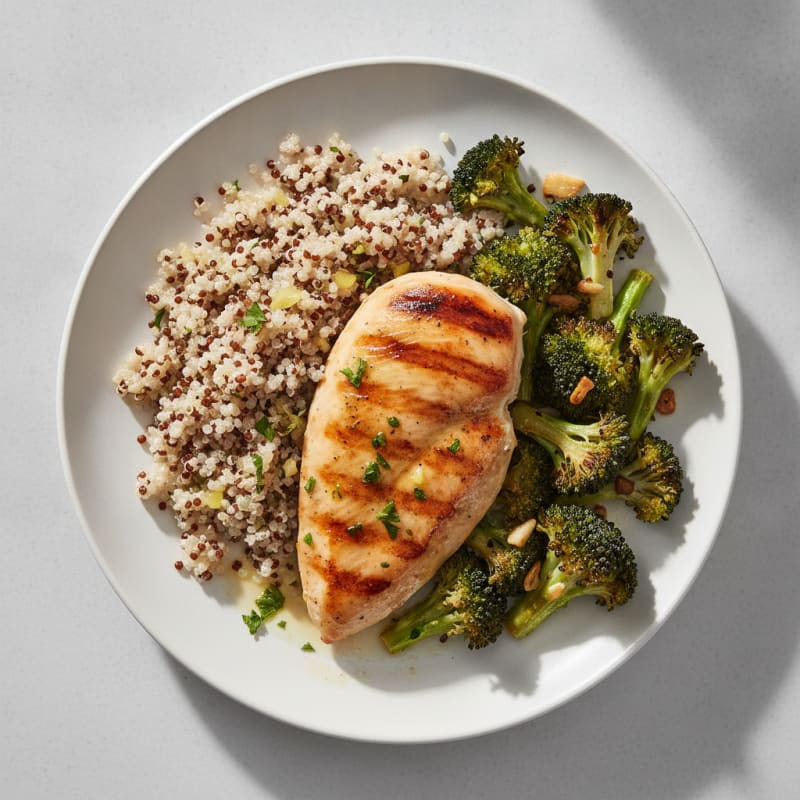 Grilled Chicken Breast with Quinoa and Roasted Broccoli