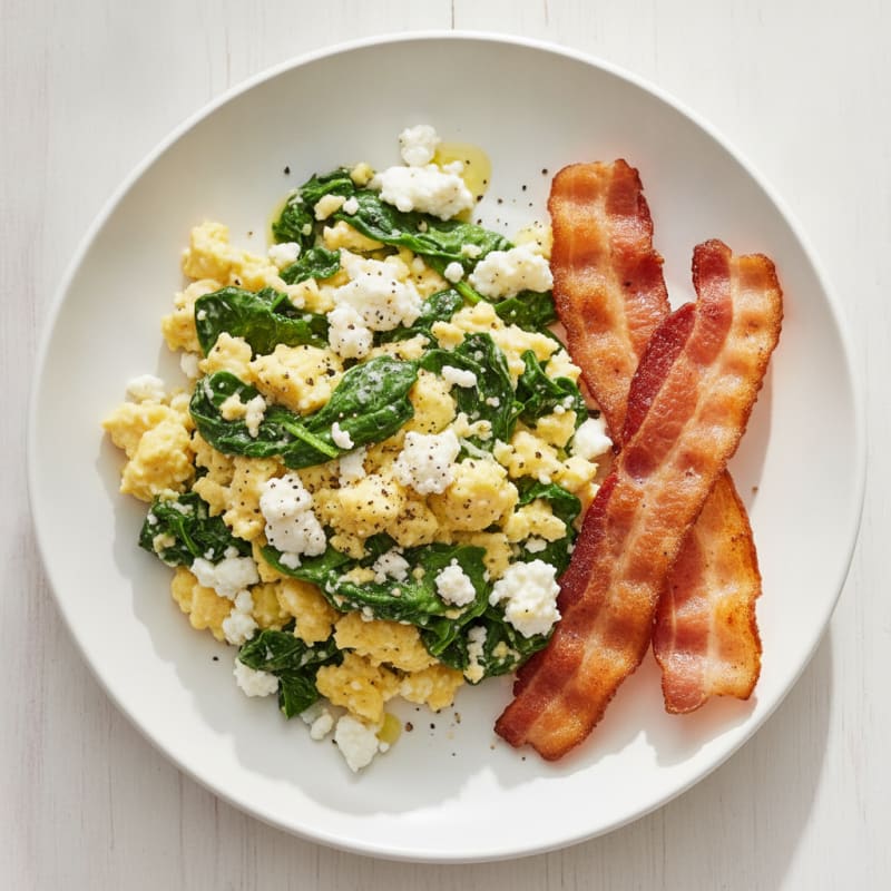 Cottage Cheese Scramble with Spinach and Turkey Bacon