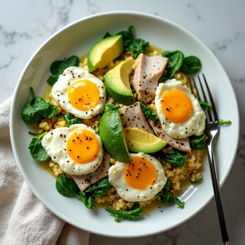 Egg White and Spinach Scramble with Cottage Cheese and Sliced Turkey