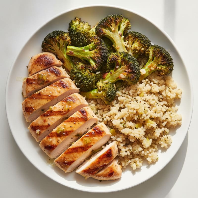 Grilled Chicken Breast with Roasted Broccoli and Quinoa