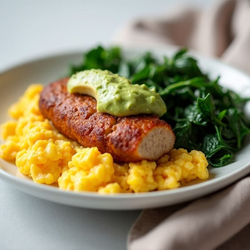 Scrambled Egg Whites with Sautéed Spinach and Turkey Sausage