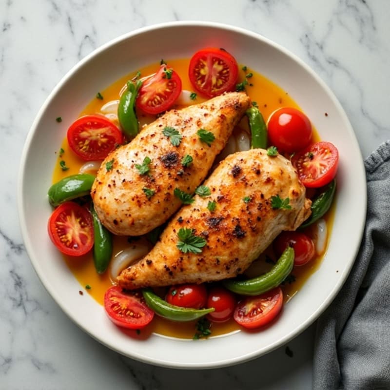 Tender Skillet Chicken with Bell Peppers, Onions, and Tomatoes