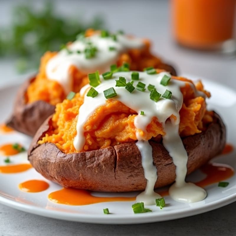 Creamy Buffalo Chicken Stuffed Sweet Potatoes