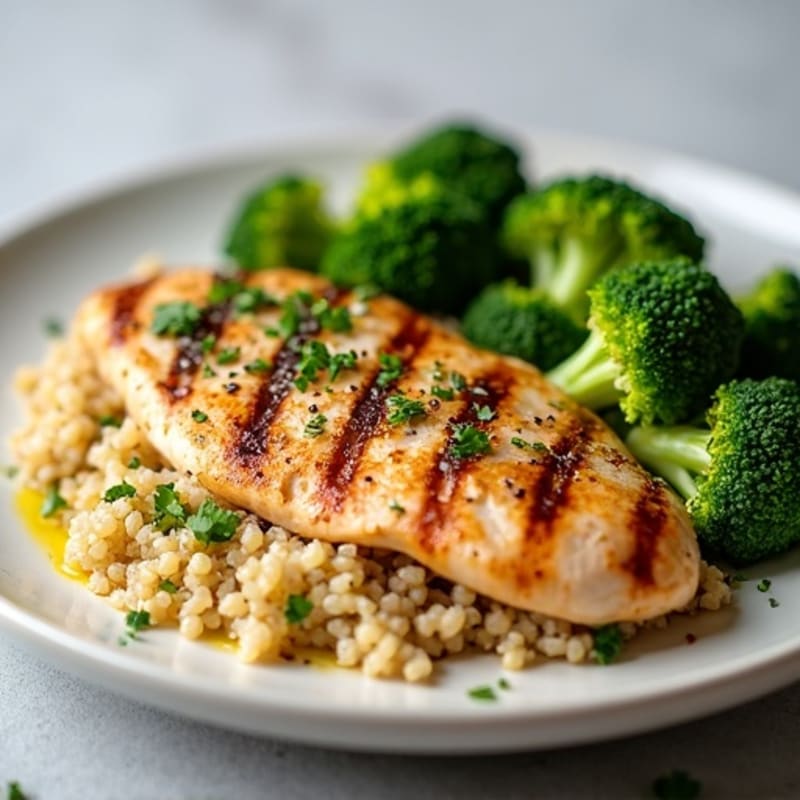 Grilled Chicken Breast with Quinoa and Roasted Broccoli