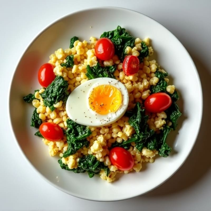 Cottage Cheese Scramble with Spinach and Cherry Tomatoes