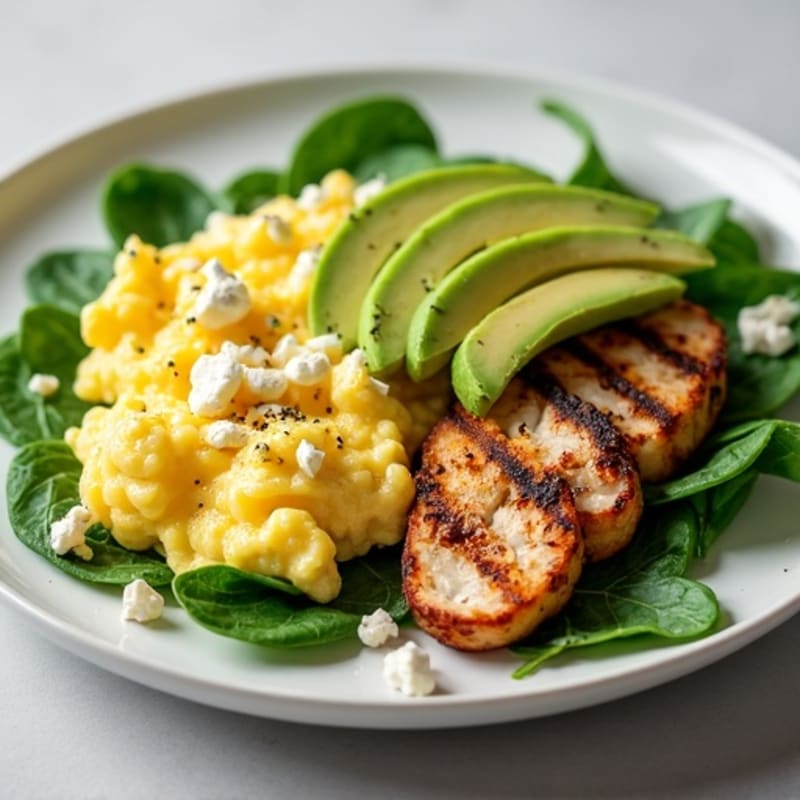 Scrambled Egg Whites with Grilled Chicken and Spinach
