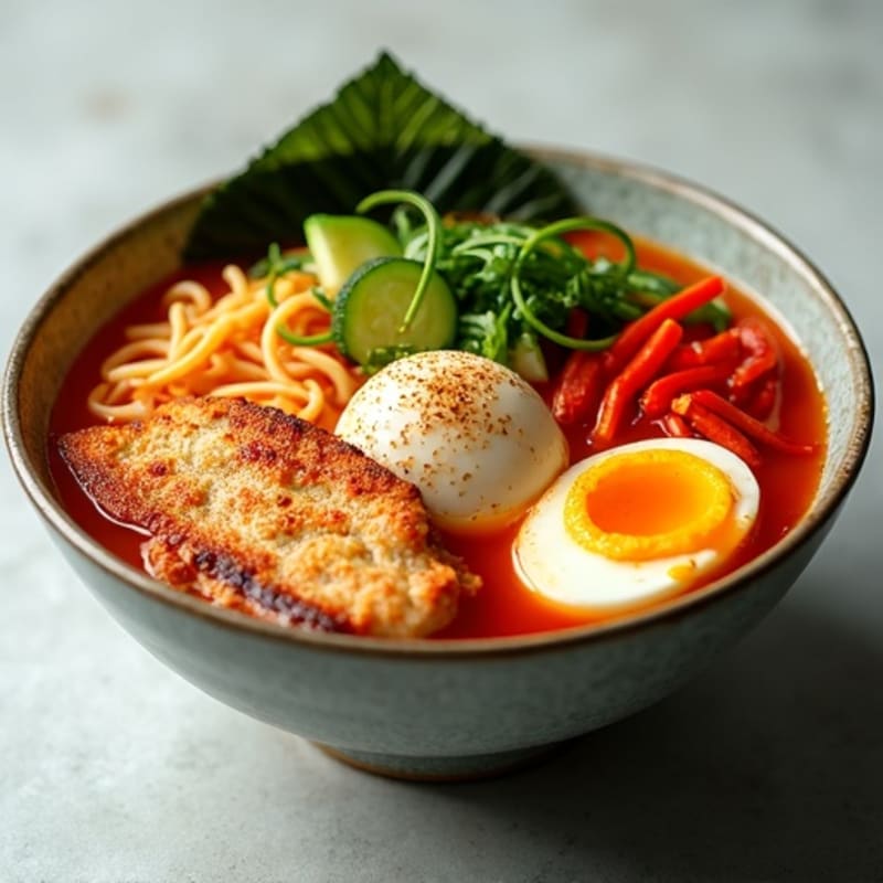 Spicy Sriracha Chicken Ramen with Fresh Vegetables