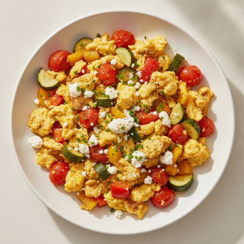 Hearty Scrambled Eggs with Roasted Vegetables