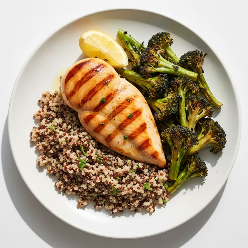 Grilled Chicken Breast with Quinoa and Roasted Broccoli