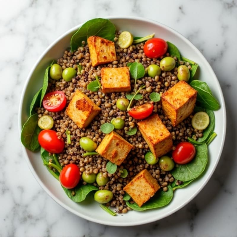 Lentil and Quinoa Power Salad with Roasted Tempeh and Edamame