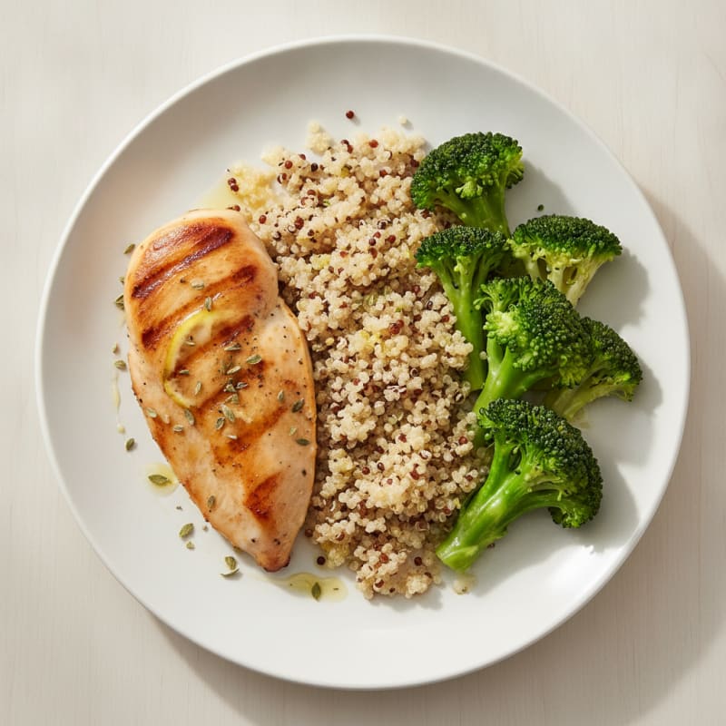 Grilled Chicken Breast with Quinoa and Steamed Broccoli