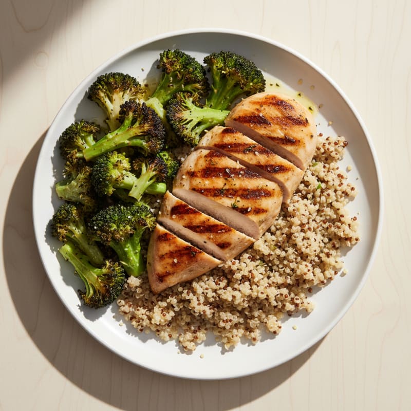 Grilled Chicken Breast with Quinoa and Roasted Broccoli