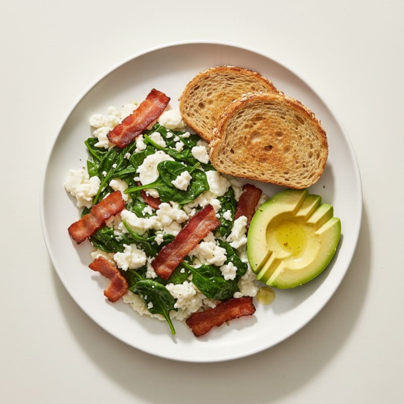 Egg White Scramble with Sautéed Spinach and Turkey Bacon